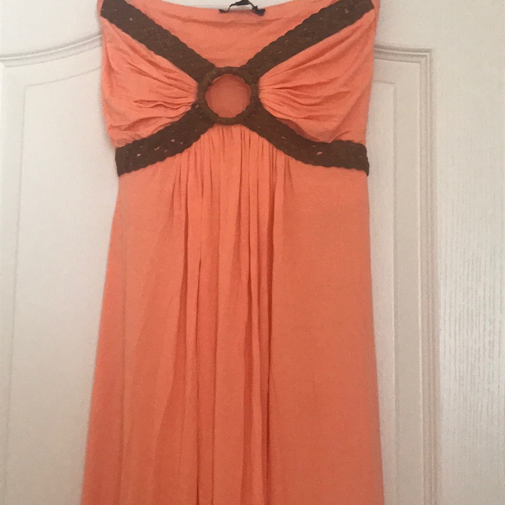 SKY Suede Braided Trim Strapless Mango Maxi Dress
